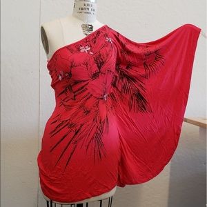 Express One Shoulder Red Floral Mini Dress